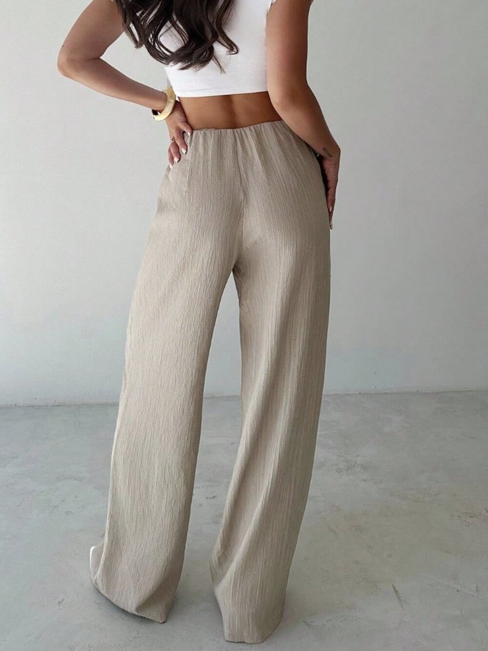 Green Casual Women's Elegant Loose Wide Leg Pants, , Color Trousers - Picture 2 of 10
